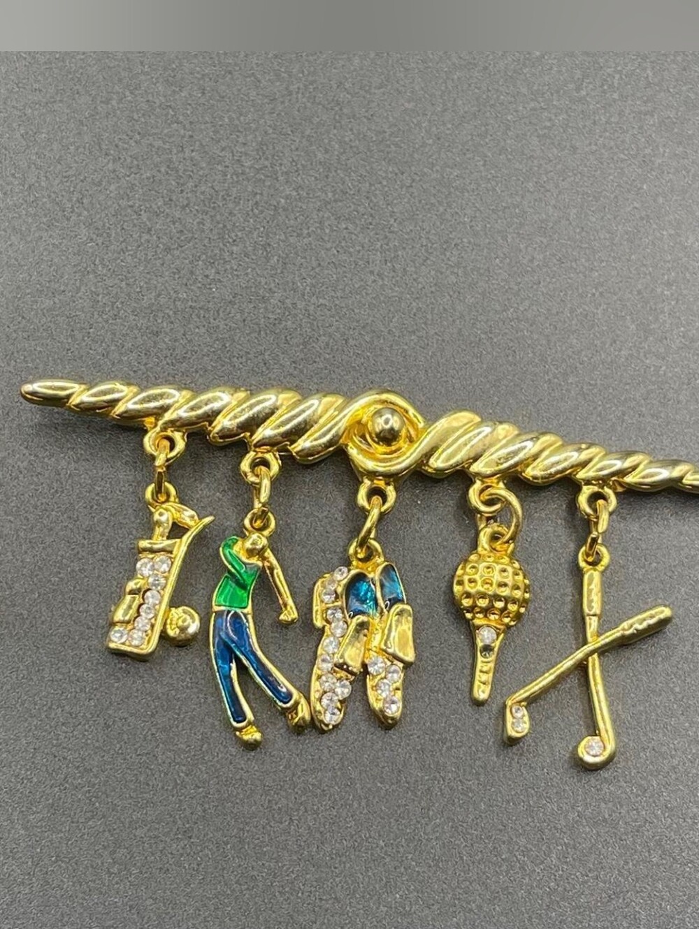 Golf Charm Sparkle Brooch With Golf Tee, Clubs, Shoes, Golf Bag And Golfer